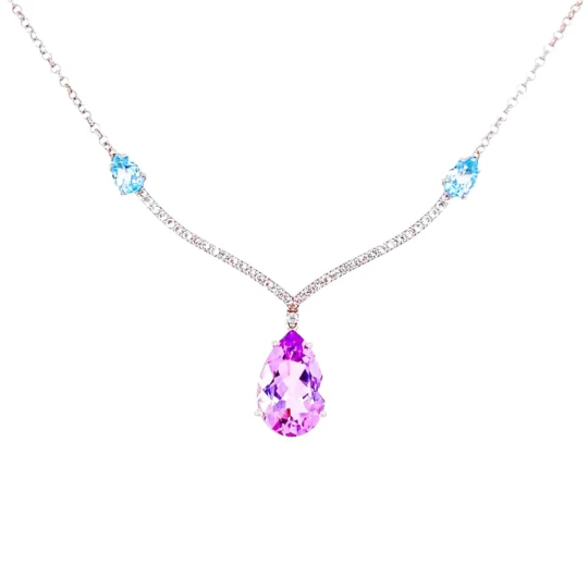 VILLA RICA Necklace (1213) - Pink Amethyst, Blue Topaz / SS