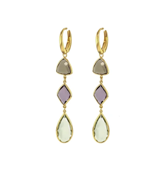 Classic Earrings (1316) - Amethyst, Praziolite, Smoky Quartz / YG - Image 2