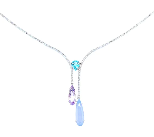 VILLA RICA Necklace (1213) - Blue Topaz Chalcedony, Pink Amethyst / SS