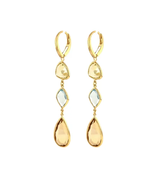 Classic Earrings (1316) - Green Gold Quartz, Blue Topaz, Yellow Light Citrine / YG - Image 2